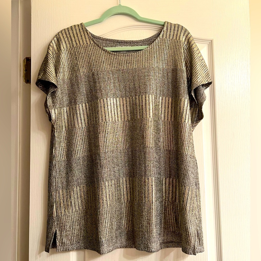 Lane Bryant Silver & Gold Metallic Christmas Holiday Tee Blouse - size 14/16